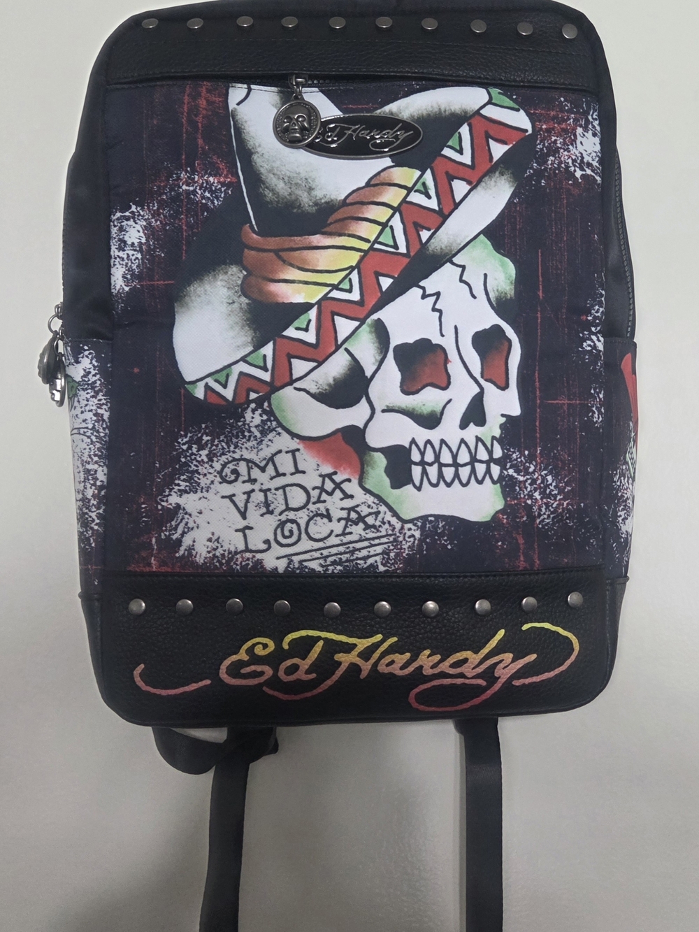 Ed Hardy Black Skull Graphic Men's Backpack - 'Mi Vida Loca'